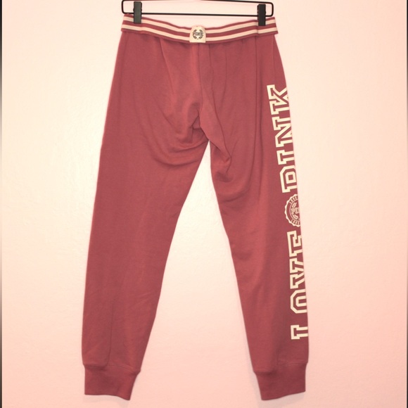 PINK mauve and white fold-over sweatpants with drawstring waist - Picture 3 of 3